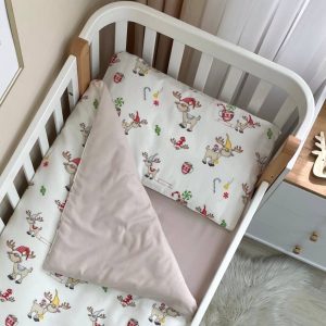 3-delni komplet posteljnine flanela "Božični jeleni" bež