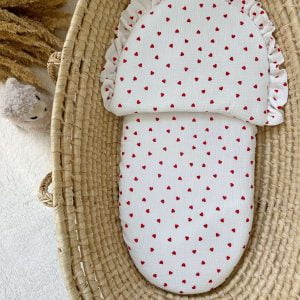 Set za voziček muslin, rdeči srčki