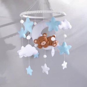 Vrtiljak za posteljico "Medo na lunici", moder