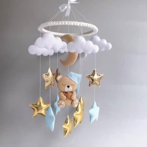 Vrtiljak za posteljico "Medo in zvezdice", moder